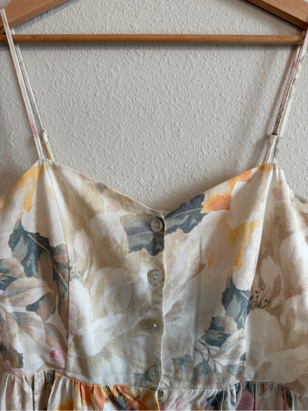 H&M Cream Floral Button-Front Midi Dress with Pink & Yellow Blooms - Picture 3 of 5